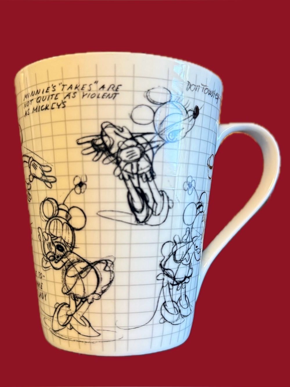 Disney Ceramic Mug Black White Sketchbook Grid Minnie Mouse Designs 2008